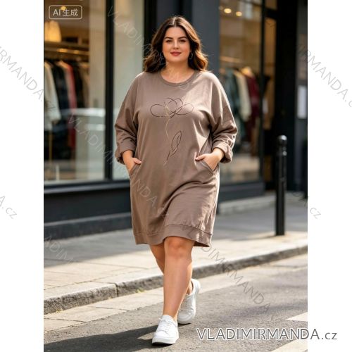 Šaty teplé dlouhý rukáv dámské nadrozměr (50/52/54 ONE SIZE) ITALSKÁ MÓDA IM426262