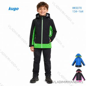 Bunda teplá softshell s kapucňou na zips dlhý rukáv dorast chlapčenská a dievčenské (134-164) KUGO HK5070