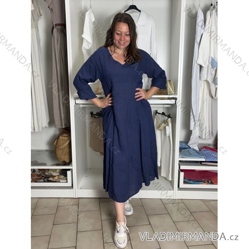 Šaty dlouhý rukáv dámské (S/M/L ONE SIZE) ITALSKÁ MÓDA IMPLO2626A175/DUR S/M/L tmavě modrá