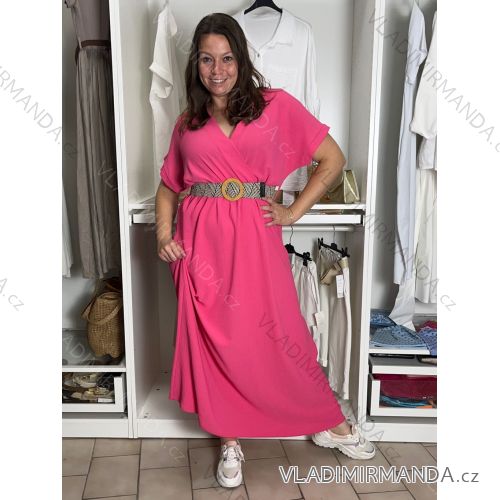 Šaty letní košilové s páskem krátký rukáv dámské Luka (M/L/XL ONE SIZE) ITALSKá MóDA IM425036/DUR L/XL tmavě růžová