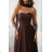 Women's (34-38) POLISH FASHION PMLWD24AMELIA Strapless Sequin Long Party Dress brown Chocolate 42