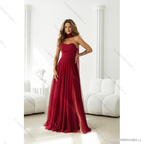 Damen (34-38) POLISH FASHION PMLWD24AMELIA Trägerloses langes Partykleid mit Pailletten vínová bordo 34