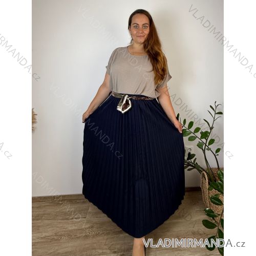 Sukně skládaná dlouhá s páskem dámská nadrozměr MARISA (52/54/56/58 ONE SIZE) ITALSKÁ MÓDA IM4260315