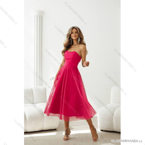 Damen (34-38) POLISH FASHION PMLWD24AMELIA Trägerloses langes Partykleid mit Pailletten růžová fuchsiová 38