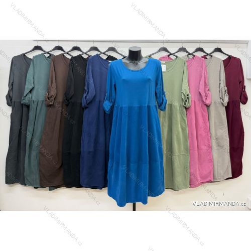 Šaty bavlněné menšestrové 3/4 rukáv dámské nadrozměr (46/48/50 ONE SIZE) ITALSKÁ MÓDA IM4260324