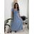 Šaty dlhé letné rebrované krátky rukáv dámske (XS/S/M/L ONE SIZE) TALIANSKA MÓDA IMSM25128 modrá S/M/L