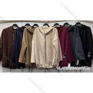 Mikina teplá s kapucí na zip dlouhý rukáv dámská nadrozměr (54/56/58 ONE SIZE) ITALSKÁ MÓDA IMC26304