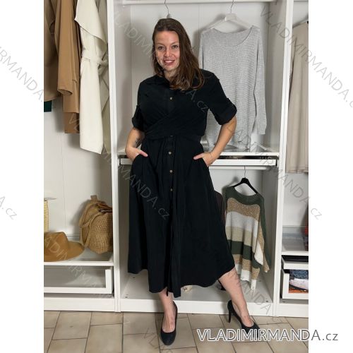 Šaty dlouhé košilové 3/4 dlouhý rukáv dámské KAJETANA (S/M/L ONE SIZE) ITALSKÁ MÓDA IMSM2600019/DUR S/M/L Černá