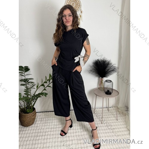 Souprava elegantní halenka krátký rukáv a kalhoty dámské (S/M/L ONE SIZE) ITALSKÁ MÓDA IMC261010/DR Černá S/M/L
