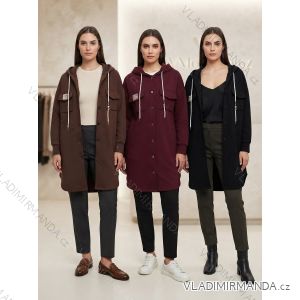 Kabát na knoflíky s kapucí dlouhý rukáv dámský nadrozměr (44/46/48 ONE SIZE) ITALSKÁ MÓDA IMWDLN26005