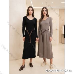 Šaty s páskem dlouhý rukáv dámské (S/M/L ONE SIZE) ITALSKÁ MÓDA IMSM26720