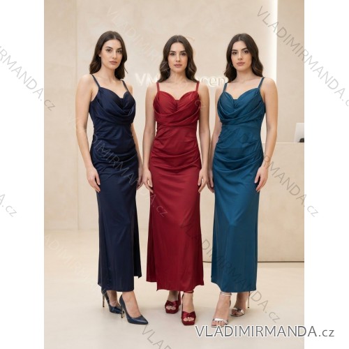 Šaty elegantní společenské dlouhé na ramínka dámské MONA (S/M ONE SIZE) ITALSKÁ MÓDA IM326034/DUR S/M tmavě červená
