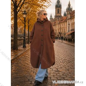Kabát teplý s kapsami a kapucí dlouhý rukáv dámský nadrozměr (54/56/58 ONE SIZE) ITALSKÁ MÓDA IMD26113/DUR