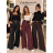 Elegante, weite, lange Hose mit Gürtel für Damen (Einheitsgröße S/M/L) ITALIENISCHE MODE IM3262969 S / M / L schwarz