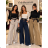 Elegante, weite, lange Hose mit Gürtel für Damen (Einheitsgröße S/M/L) ITALIENISCHE MODE IM3262969 S / M / L schwarz
