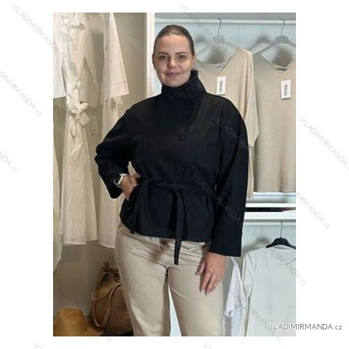 Kabátik oversize s páskem dlhý rukáv dámsky (M/L ONE SIZE) TALIANSKA MÓDA IMD261002/DUR M / L čierna
