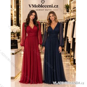 Šaty společenské dlouhé dlouhý rukáv dámské (S/M/L ONE SIZE) ITALSKÁ MÓDA IMWTM26013