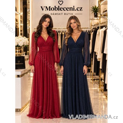Šaty společenské dlouhé tylové krátký rukáv dámské (S/M/L ONE SIZE) ITALSKÁ MÓDA IMWMY26010/DU