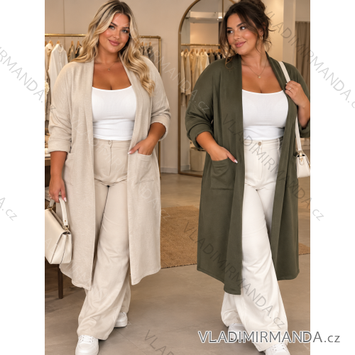 Cardigan s kapsami dlouhý rukáv dámský nadrozměr GITA (46/48/50 ONE SIZE) ITALSKÁ MÓDA IMC25337/DUR béžová 46/48/50