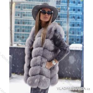 Vesta kožíšek zimní dámský s koženkovými kapsami teplá umělá kožešina (s-4xl) AFASHION AF18048