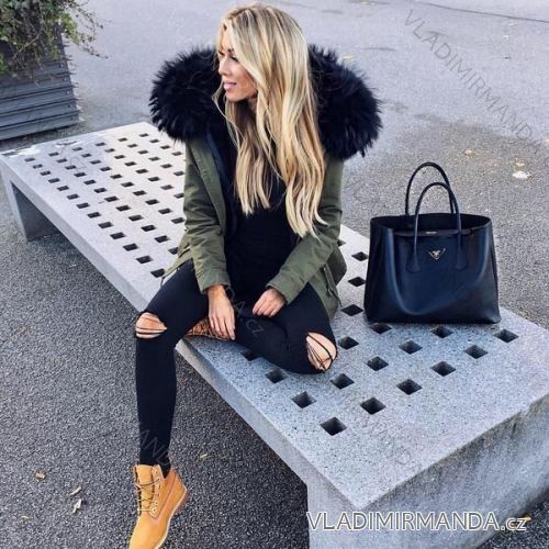Coat winter park with fur women KZELL MODA KZE198135KHAKI