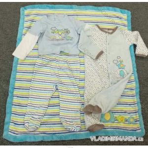 Súprava kojenecká tričko, polodupačky, overal a deka dievčenská a chlapčenská bavlnená 4 + 1 (3-9 mesiacov) AODA A024
