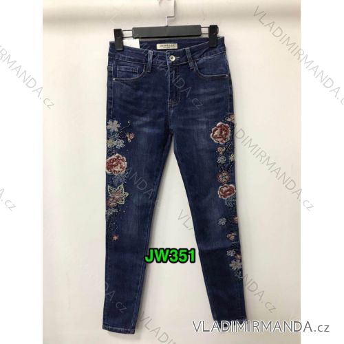 Rifle jeans úzke dlhé kvety dámske (xs-xl) Jewell LEXXURY JW351

