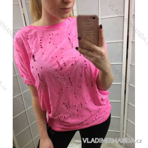 Tričko krátky rukáv dierkovanie dámske oversize NEON (uni s-XL) Taliansko MÓDA IM519005