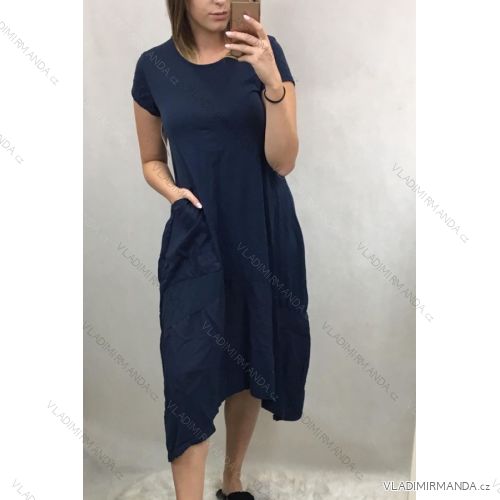 Sommer Kurzarm Kleid mit Taschen (Uni M / L) ITALIENISCHE MODE IM819132