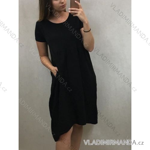 Šaty krátký rukáv letní dámské s kapsami (Uni M/L) ITALSKÁ MÓDA IM819133