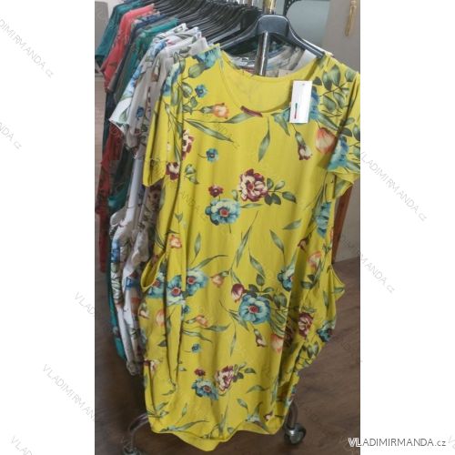 Šaty krátké letní krátký rukáv dámské květované nadrozměrné (uni xl-2xl) ITALSKá MODA IM1219030