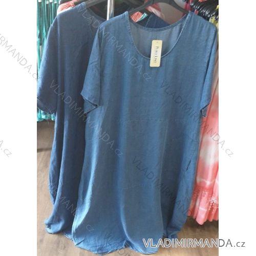 Šaty krátké letní riflové krátký rukáv dámské (UNI XL-2XL) ITALSKÁ MÓDA IMN20065