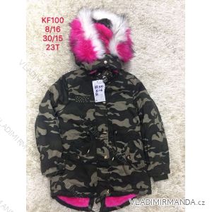 Kabát zimné s kapucňou a kožušinkou dorast dievčenské maskáčový (8-16 rokov) SAD SAD19KF100