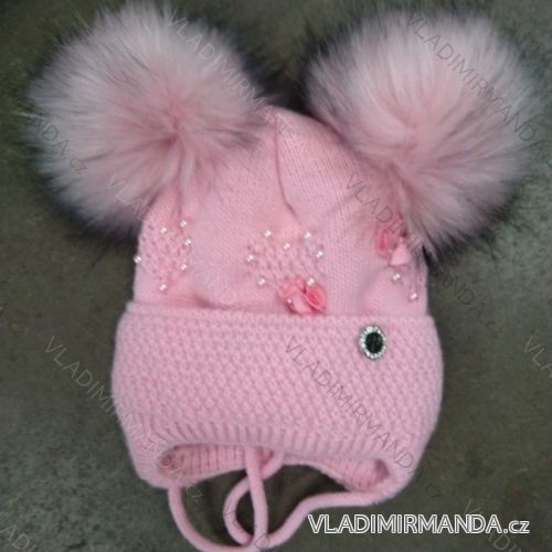 Fleece padded hat with pompons for girls (3-8 years) POLISH MANUFACTURING PV319486
