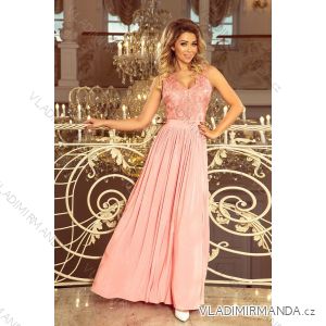 215-4 LEA langes ärmelloses Kleid mit gesticktem Ausschnitt - Pastellrosa
 NMC-215-4