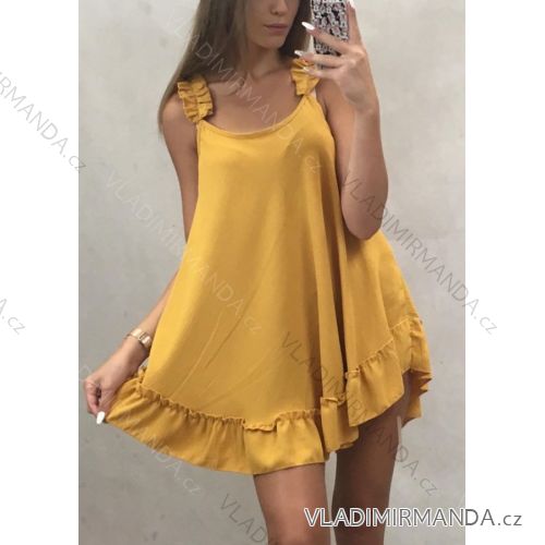 Sommerkleid mit nackten Schultern Kurzarm Spitze Frauen (uni m / l) ITALIENISCHER MODUS IM119100 Senf