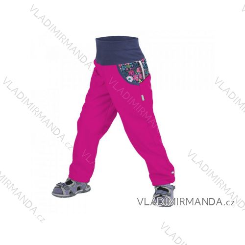 Nohavice softshellové bez zateplenia  dětské dievčenské KVĚTINKY FUCHSIOVÉ (98-116) UN20016
