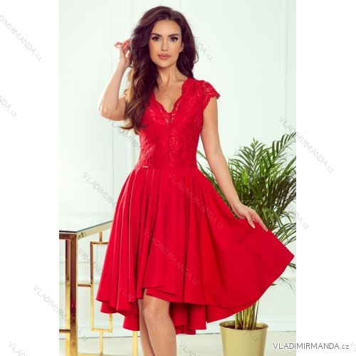 300-2 PATRICIA - dress with longer back with lace neckline - Red NMC-300-2