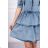 Stretched denim dress with a jabot S / ML / XL