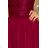 211-2 LEA Long Dress with Lace Neckline - Burgundy color

