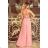 215-3 LEA Long Sleeveless Dress with Embroidered Cleavage - Pink
