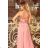 215-3 LEA Long Sleeveless Dress with Embroidered Cleavage - Pink
