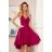 300-4 PATRICIA - long lace neckline dress - Burgundy color
