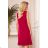 308-2 KARINE - Trapezoidal Dress with Asymmetrical Pleat - Red
