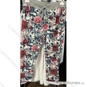 Tepláky dlouhé dámské květy červené (UNI S/M/L) ITALSKÁ MÓDA IMN20033