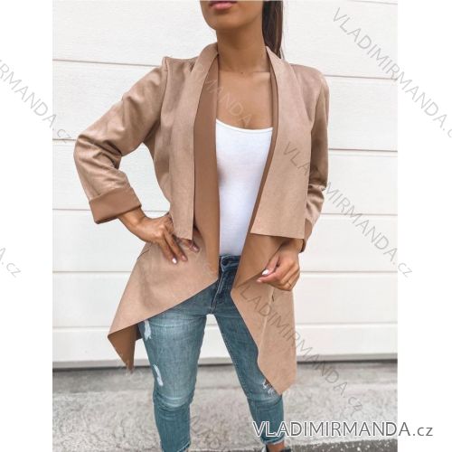 Cardigan/kabát broušený koženka dlouhý rukáv dámský (S/M ONE) ITALSKÁ MÓDA IMM2211363