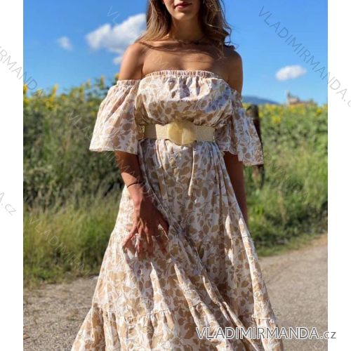 Šaty carmen přes prsa dlouhé letní krátký rukáv dámské (UNI S/M) ITALSKÁ MÓDA IMM20580