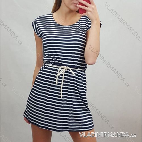 Sommer Kurzarm Sommer Streifen Kleid mit Gürtel (Uni s / m) Italienische Mode IM620057