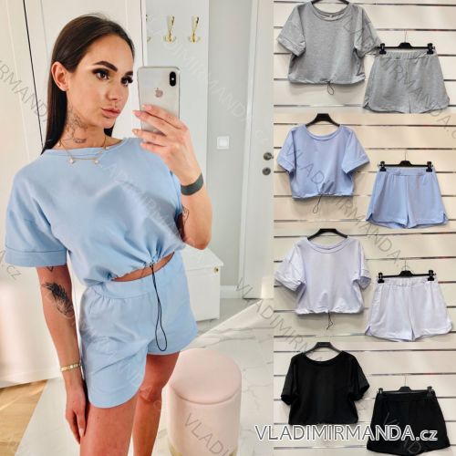 Set Sommer T-Shirt Kurzarm und Shorts Frauen (UNI S / L) TURKISH FASHION IMK20088