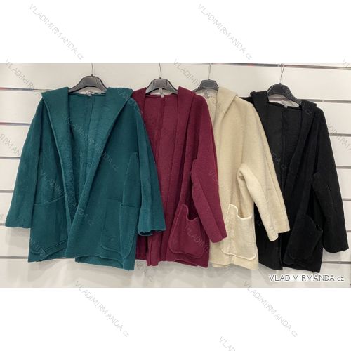 Cardigan krátký zateplený flaušem dlouhý rukáv dámský (UNI S/L) ITALSKÁ MÓDA IMK20573